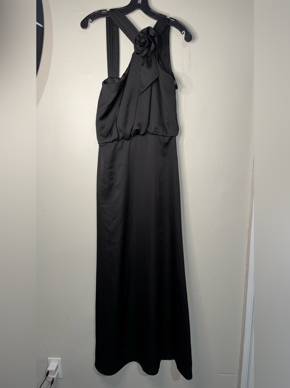 Max & Cleo Black Halter Cocktail Gown Maxi with Rosette
